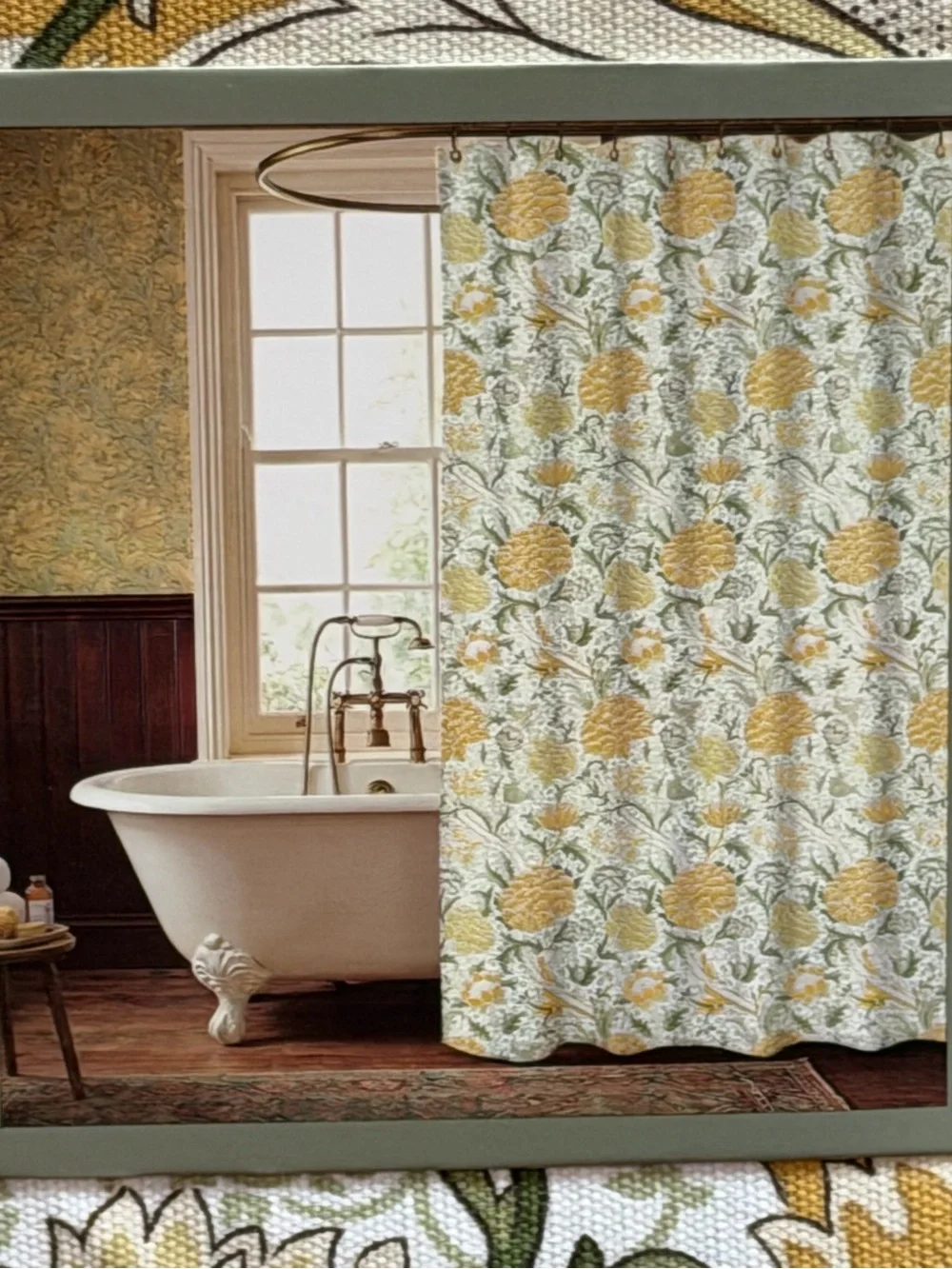 Morris & Co. NWT Cray Floral Cotton Shower Curtain Cream Brown & Green 72